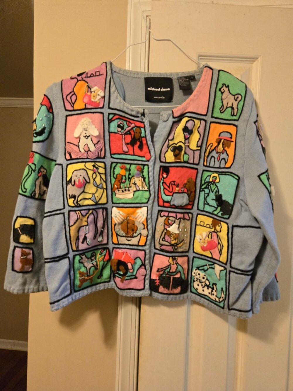 L vintage Michael Simon sweater , good condition, dogs in various styles & shape - Picture 3 of 3